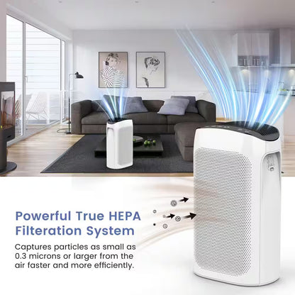 495 Sq. Ft. 3-Speed HEPA - True Portable Console Air Purifier in Whites,With Timer and Ultra-Quiet Sleep Mode