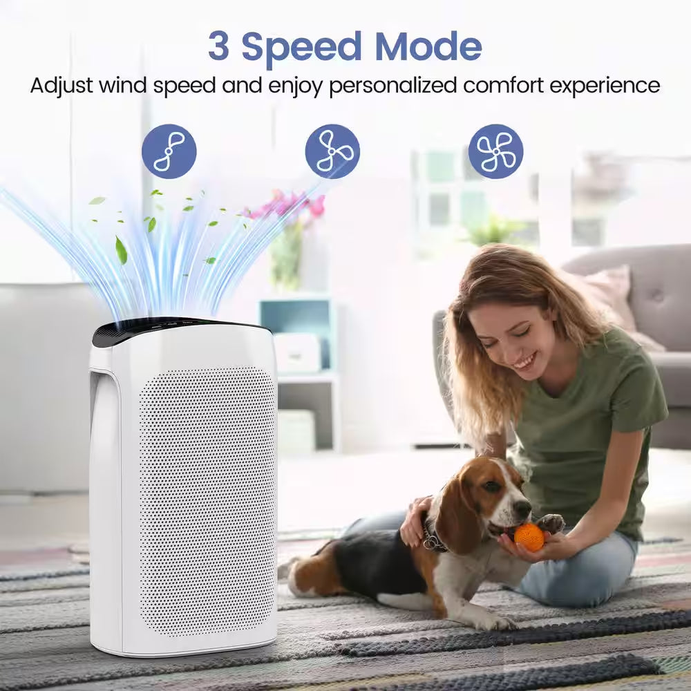495 Sq. Ft. 3-Speed HEPA - True Portable Console Air Purifier in Whites,With Timer and Ultra-Quiet Sleep Mode