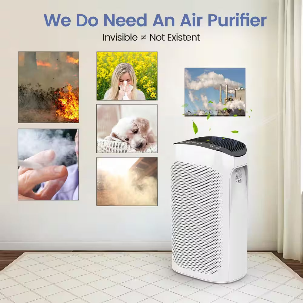 495 Sq. Ft. 3-Speed HEPA - True Portable Console Air Purifier in Whites,With Timer and Ultra-Quiet Sleep Mode