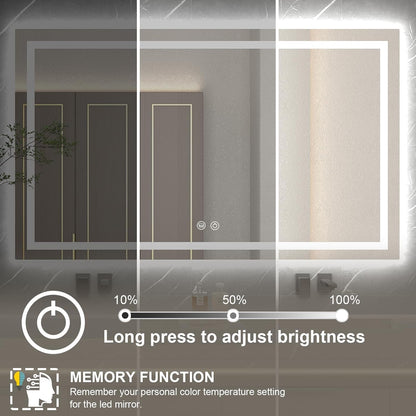 Dimmable 55X36 LED Bathroom Mirror with Anti-Fog, 3 Light Modes, Memory Function